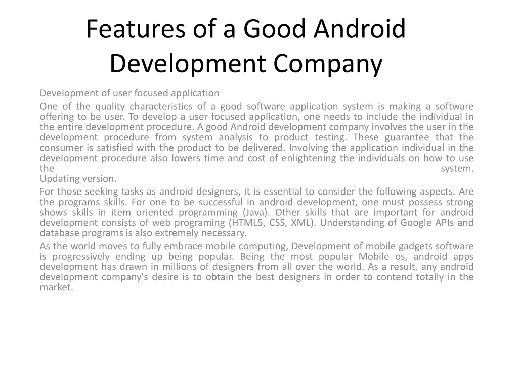 features of a good android development company