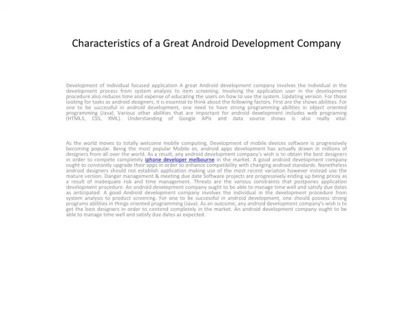 Characteristics of a Great Android Development Company