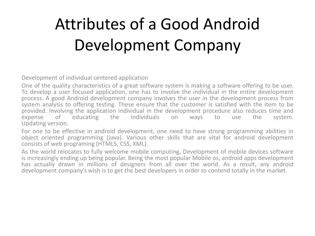 attributes of a good android development company