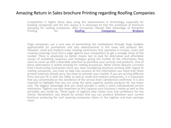 Amazing Return in Sales brochure Printing regarding Roofing