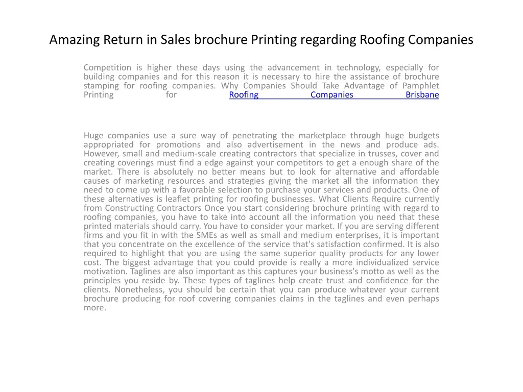 amazing return in sales brochure printing regarding roofing companies