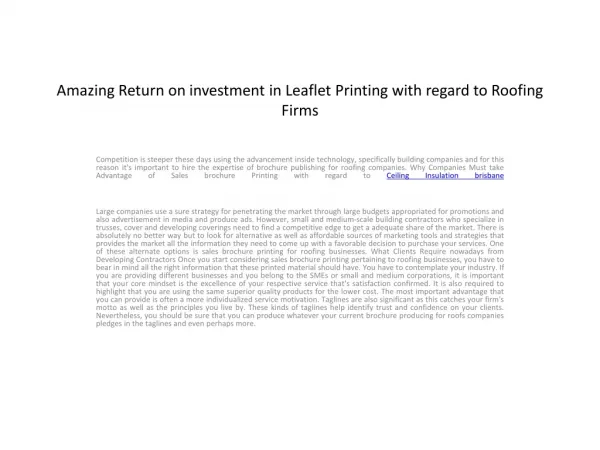 Amazing Return on investment in Leaflet Printing with