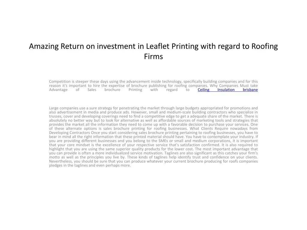 amazing return on investment in leaflet printing with regard to roofing firms