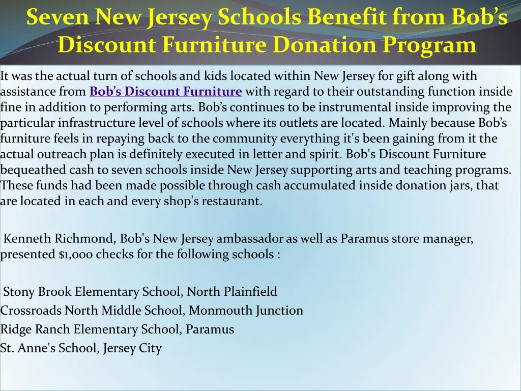 seven new jersey schools benefit from