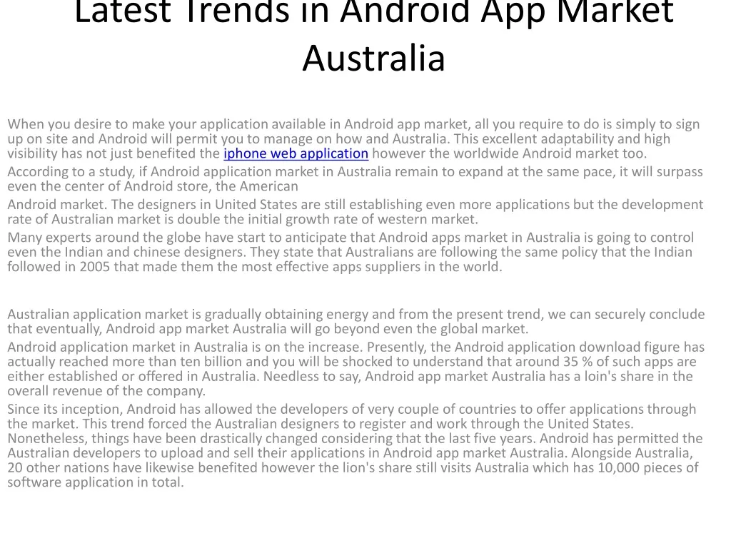 latest trends in android app market australia
