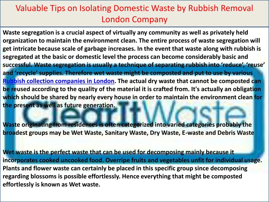 valuable tips on isolating domestic waste by rubbish removal london company