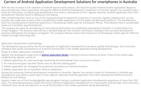 Carriers of android application development services for sma