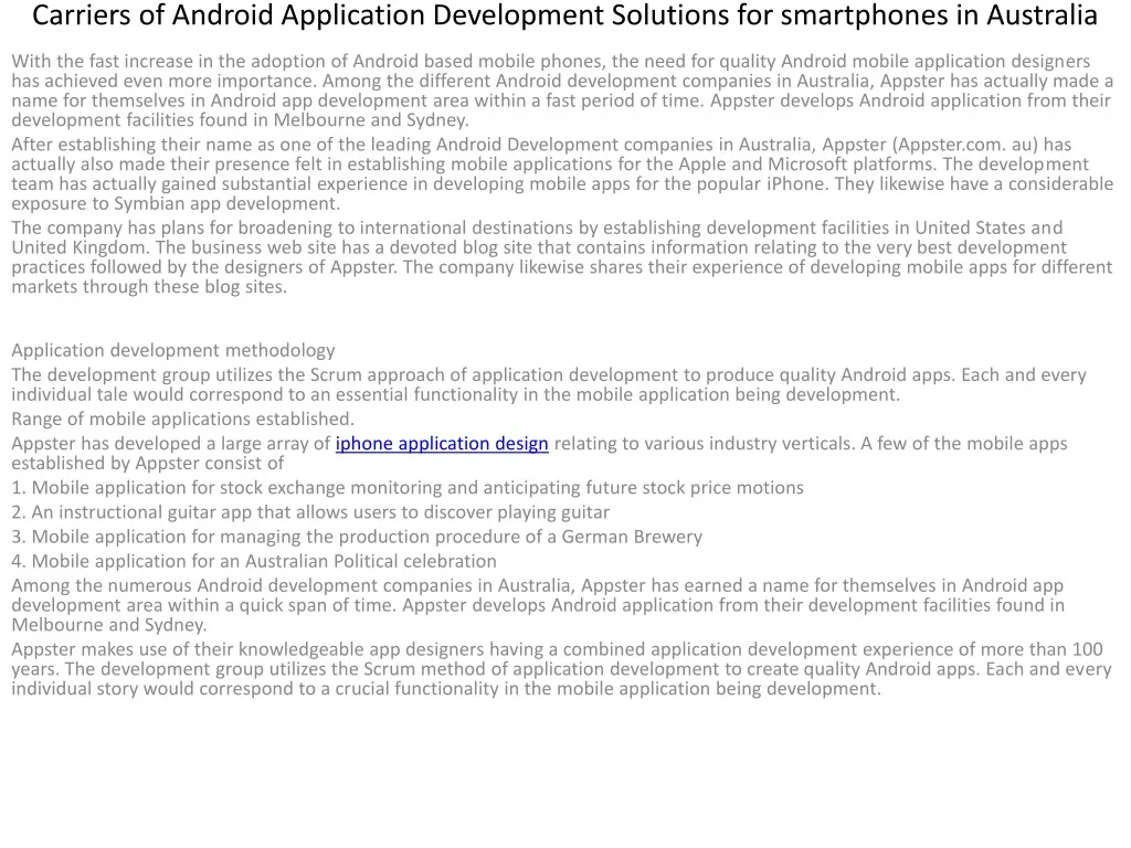 carriers of android application development solutions for smartphones in australia