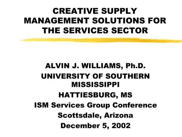 CREATIVE SUPPLY MANAGEMENT SOLUTIONS FOR THE SERVICES SECTOR