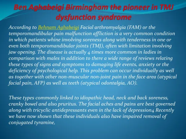 Ben Aghabeigi Birmingham the pioneer in TMJ dysfunction synd