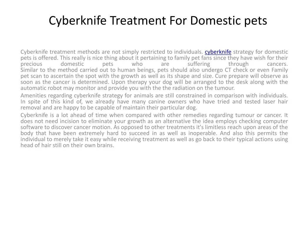 cyberknife treatment for domestic pets