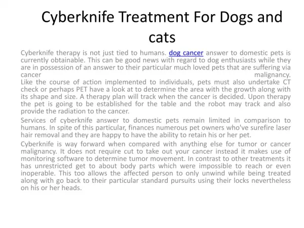 Cyberknife Treatment For Dogs and cats