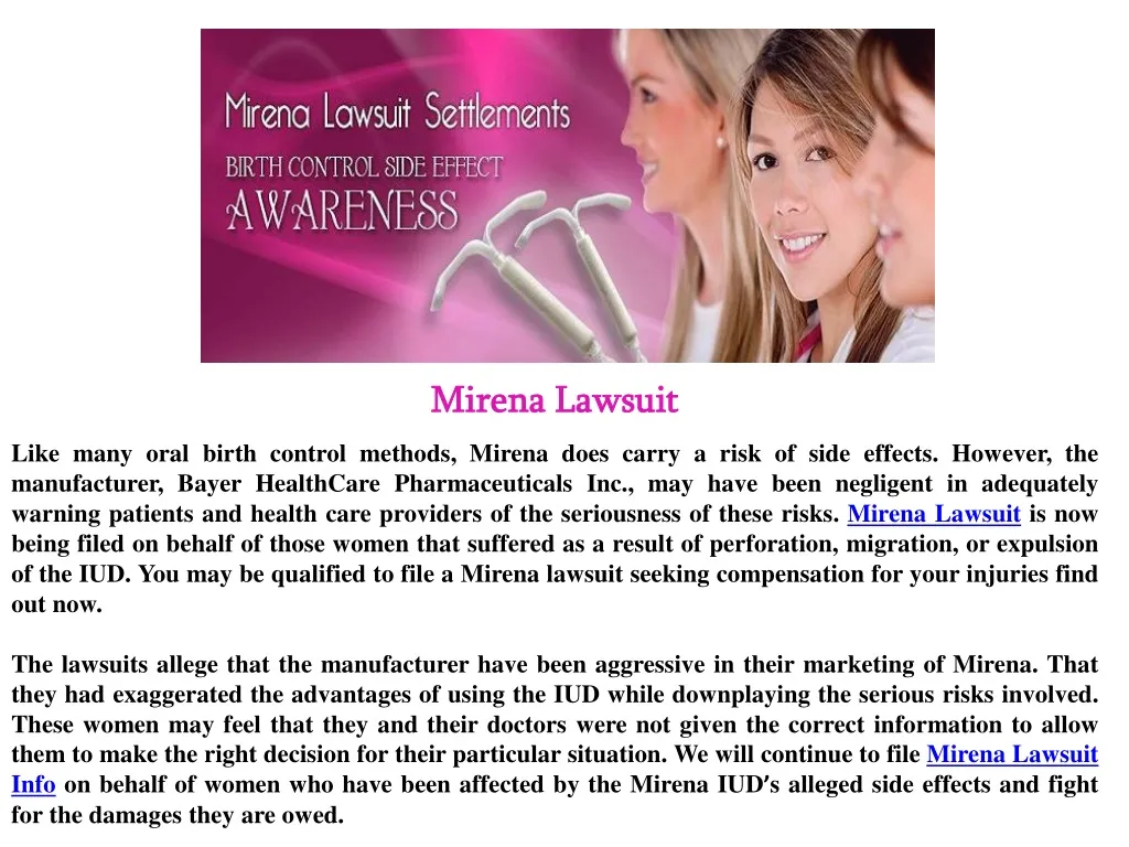 mirena lawsuit like many oral birth control