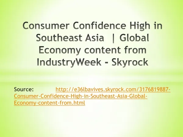 Consumer Confidence High in Southeast Asia Global Economy