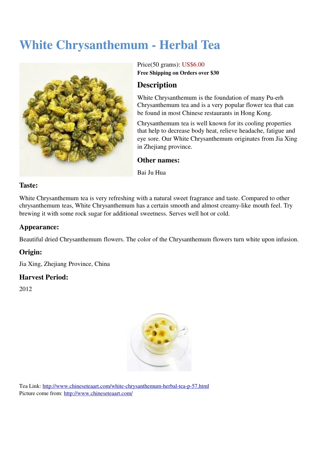 white chrysanthemum herbal tea