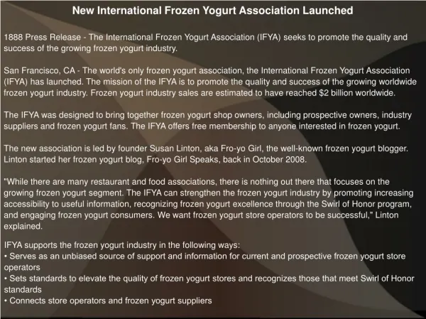New International Frozen Yogurt Association Launched