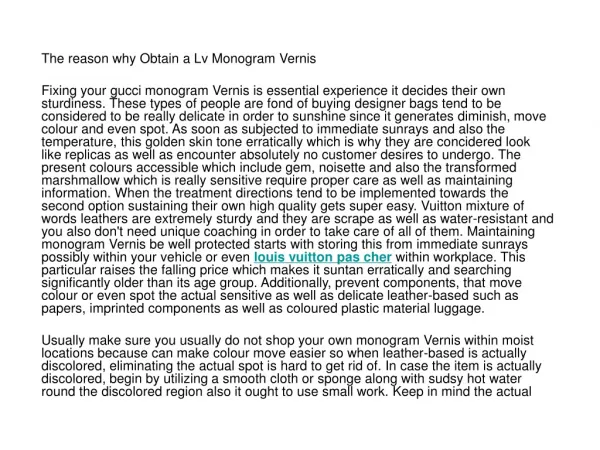 The reason why Obtain a Lv Monogram Vernis