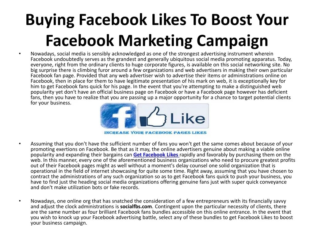 buying facebook likes to boost your facebook marketing campaign