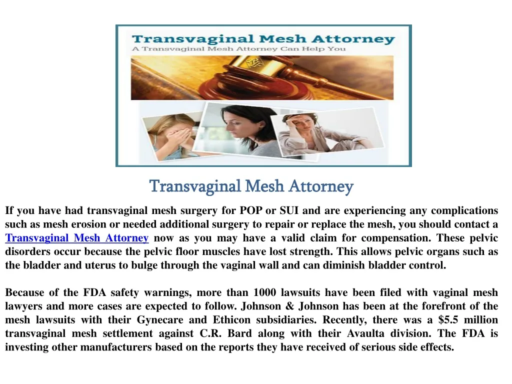 transvaginal mesh attorney if you have