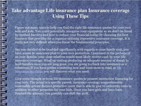 Take advantage Life insurance plan Insurance coverage Using