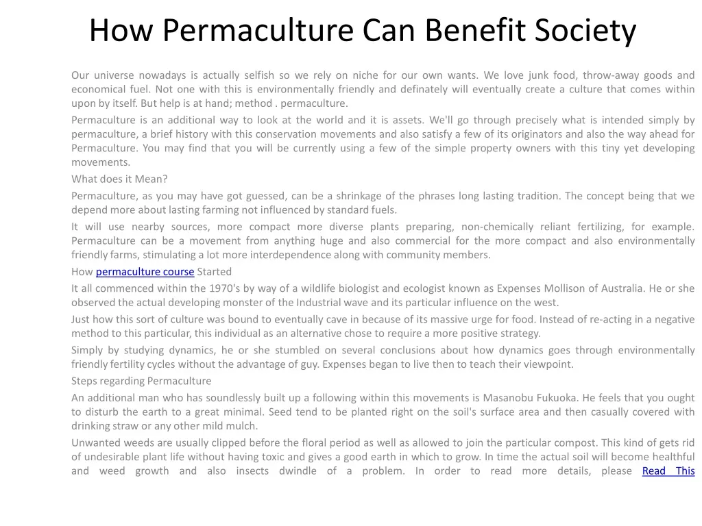 how permaculture can benefit society