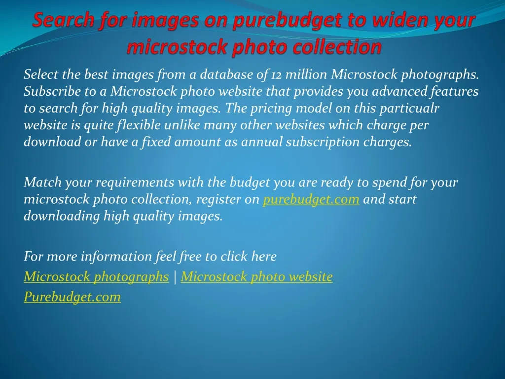 search for images on purebudget to widen your microstock photo collection