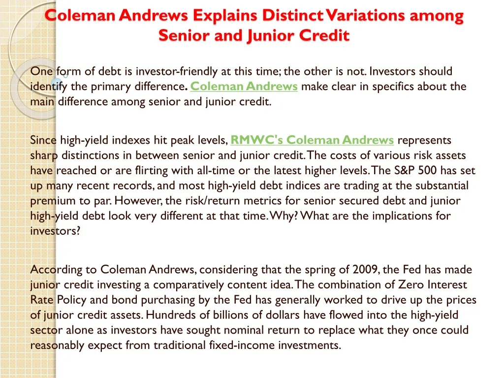 coleman andrews explains distinct variations among senior and junior credit