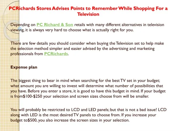 PCRichards Stores Advises Points to Remember While Shopping