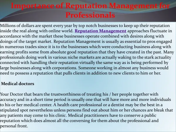 Importance of Reputation Management for Professionals