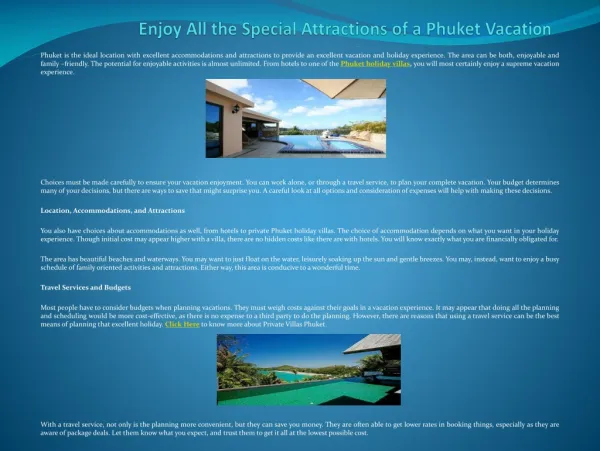 Enjoy All the Special Attractions of a Phuket Vacation