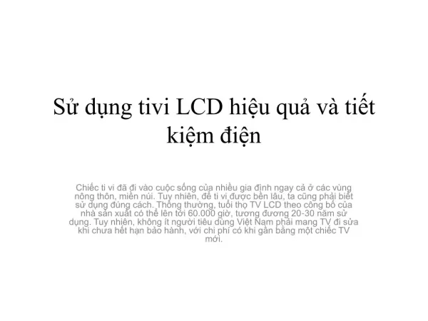 s d ng tivi lcd hi u qu v ti t ki m i n