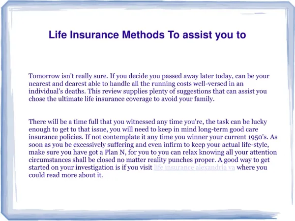 Life Insurance Methods To assist you to