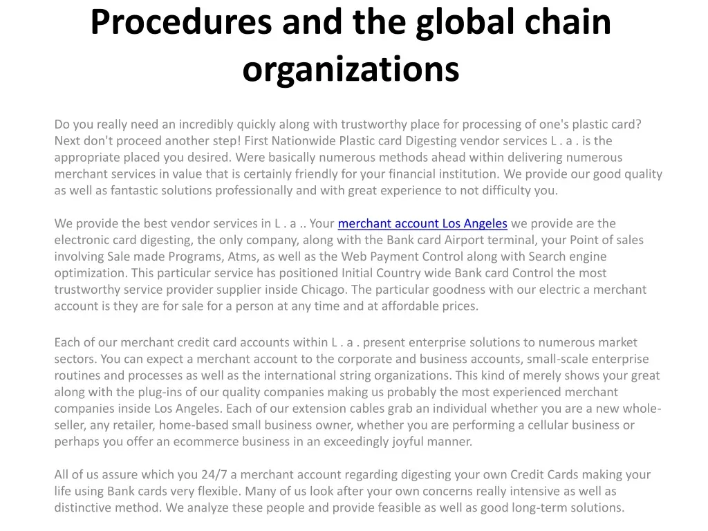 procedures and the global chain organizations