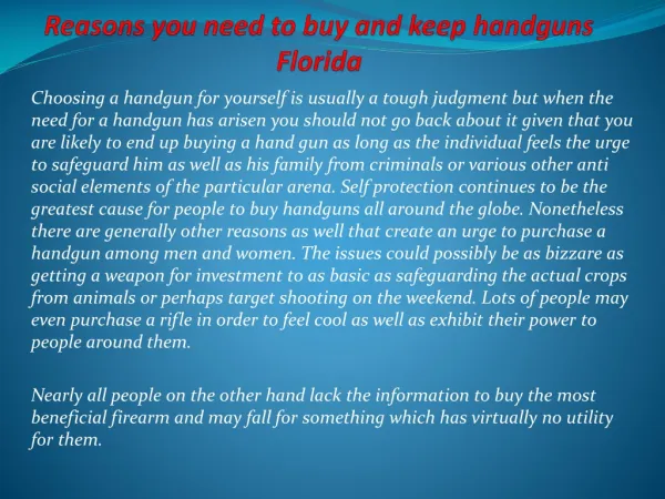 Reasons you need to buy and keep handguns Florida