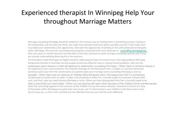 Experienced therapist In Winnipeg Help Your throughout Marri