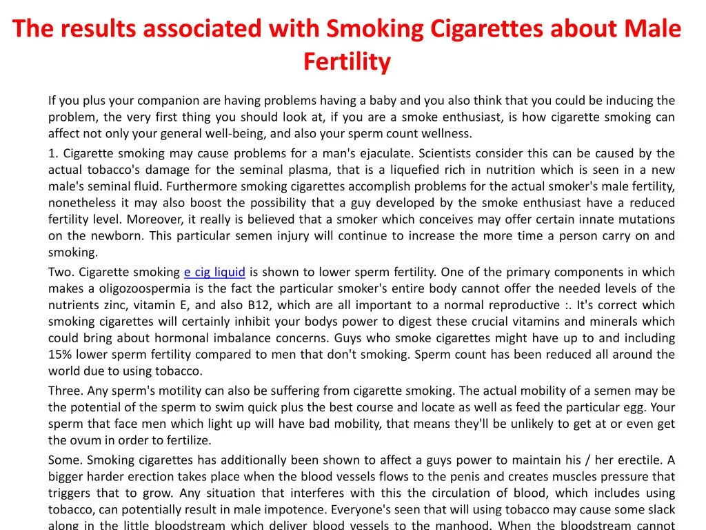 the results associated with smoking cigarettes about male fertility