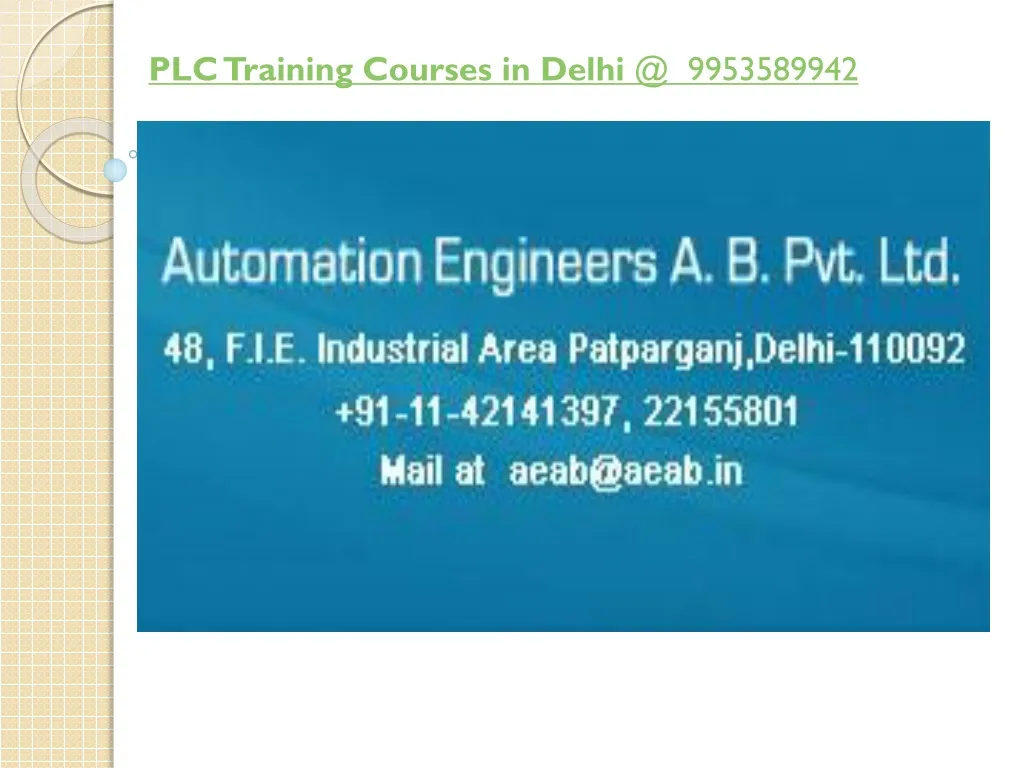 plc training courses in delhi @ 9953589942