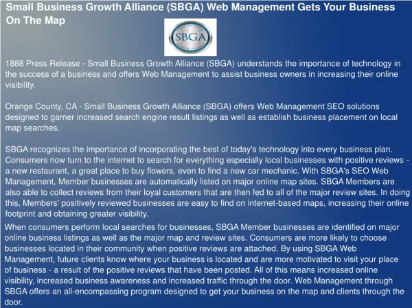 Small Business Growth Alliance (SBGA) Web Management Gets