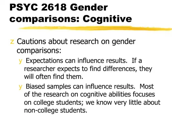 PSYC 2618 Gender comparisons: Cognitive