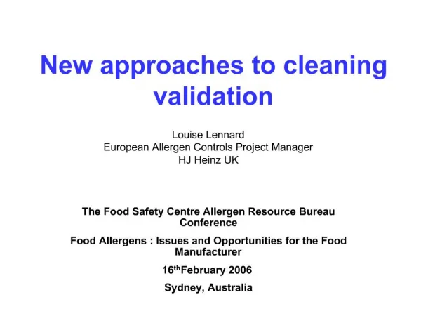 New approaches to cleaning validation