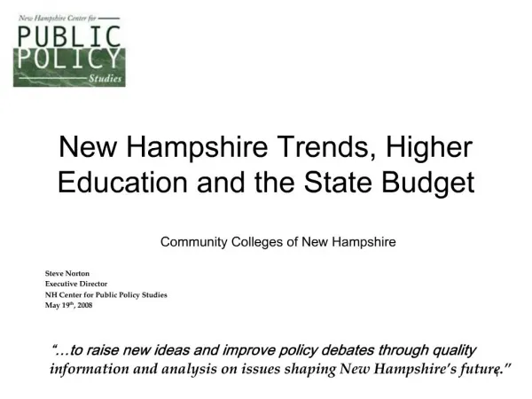 New Hampshire Trends, Higher Education and the State Budget