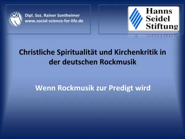 Christliche Spiritualit t und Kirchenkritik in der deutschen Rockmusik