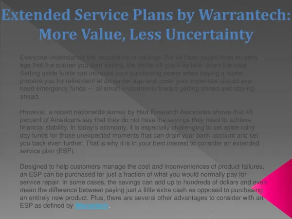 Extended Service Plans by Warrantech: More Value, Less Uncer