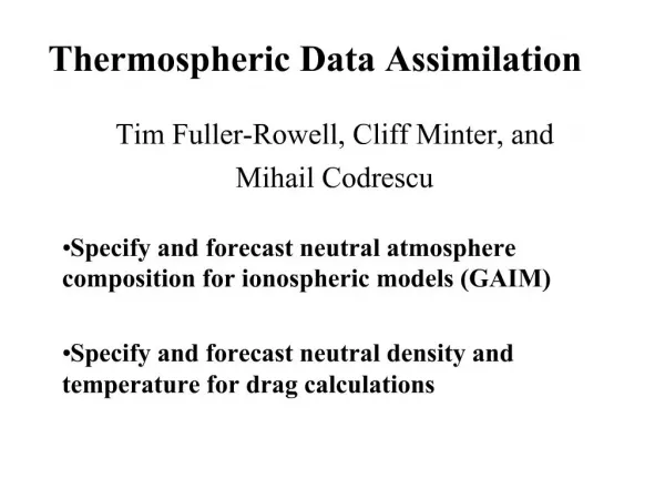 Thermospheric Data Assimilation