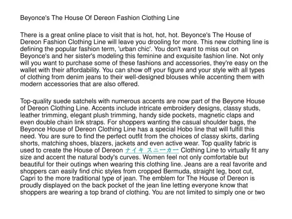 Beyonce's The House Of Dereon Fashion Clothing Line