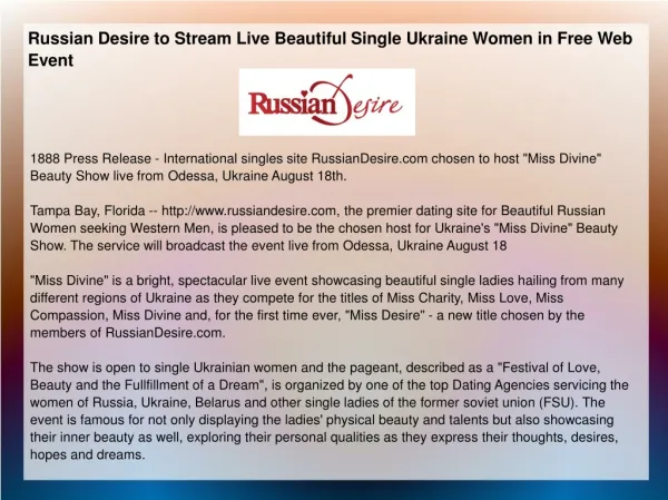 Russian Desire to Stream Live Beautiful Single Ukraine Women