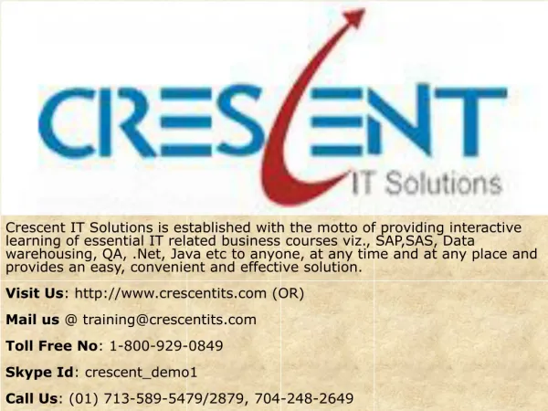 Crescent IT Solutions Received Testimonial on Oracle PL/SQL