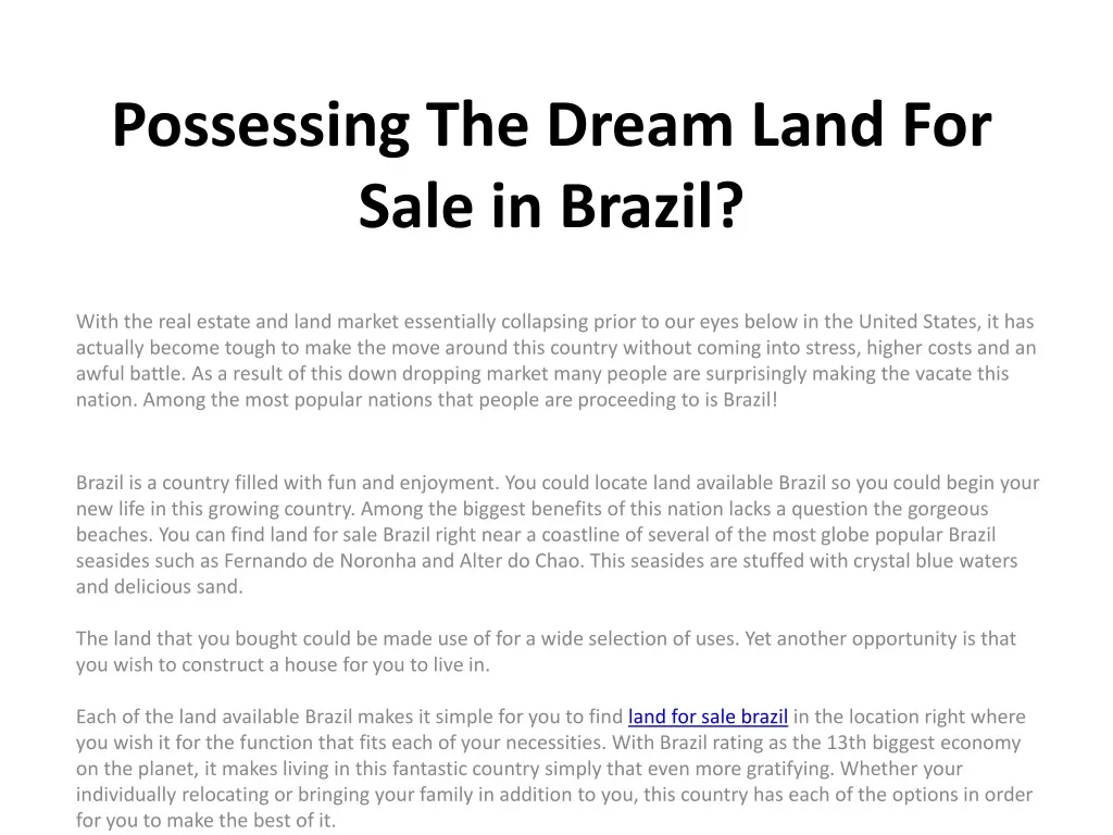 possessing the dream land for sale in brazil