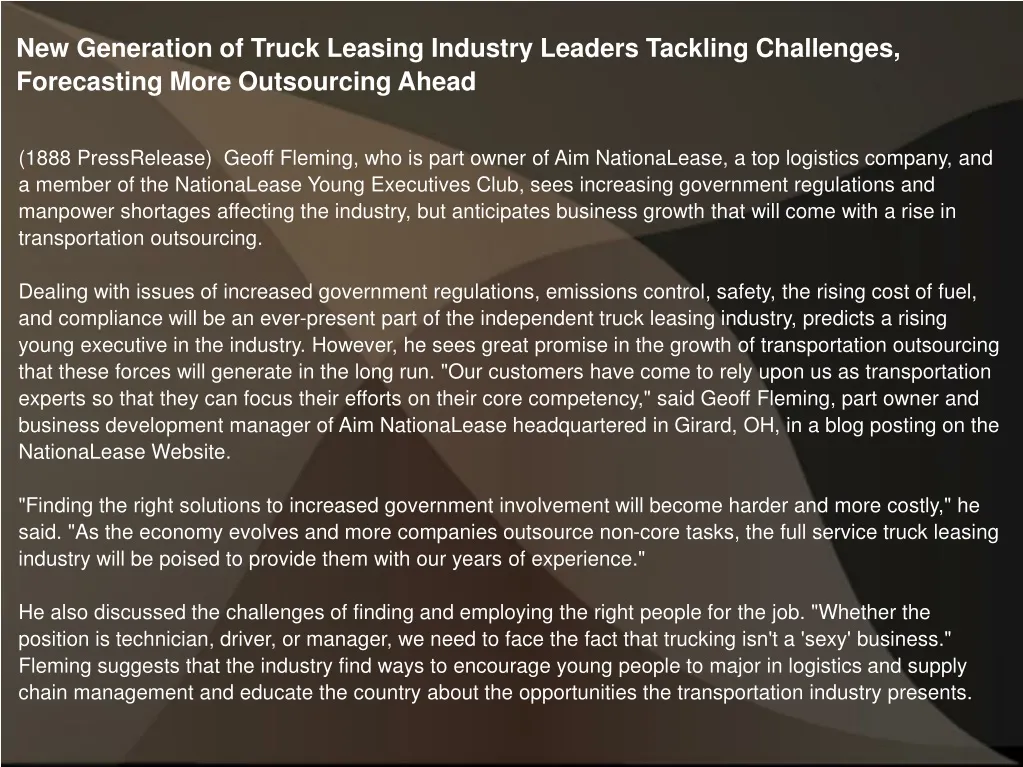 new generation of truck leasing industry leaders