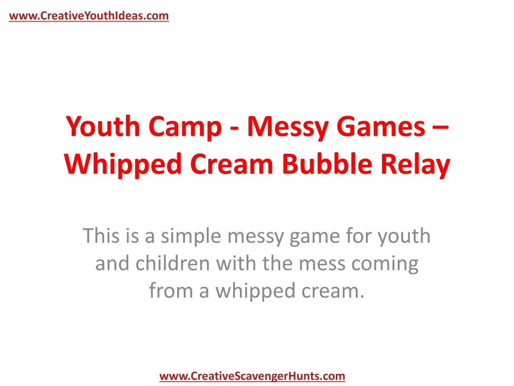 youth camp messy games whipped cream bubble relay
